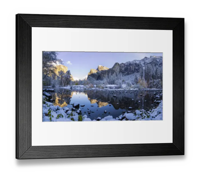 Framed Print : Merced River. Autumn first snow in Yosemite National Park, California, USA Framed Print : Merced River. Autumn first snow in Yosemite National Park, California, USA