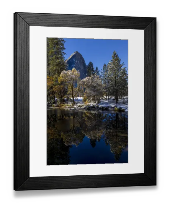 Framed Print : Merced River. Autumn first snow in Yosemite National Park, California, USA Framed Print : Merced River. Autumn first snow in Yosemite National Park, California, USA