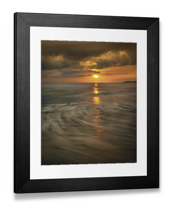 Framed Print : USA, New Jersey, Cape May National Seashore. Sunset ocean reflection and wave motion