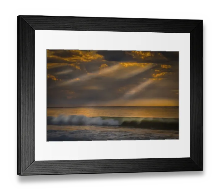 Framed Print : USA, New Jersey, Cape May National Seashore. Sunlight through storm clouds over ocean Framed Print : USA, New Jersey, Cape May National Seashore. Sunlight through storm clouds over ocean