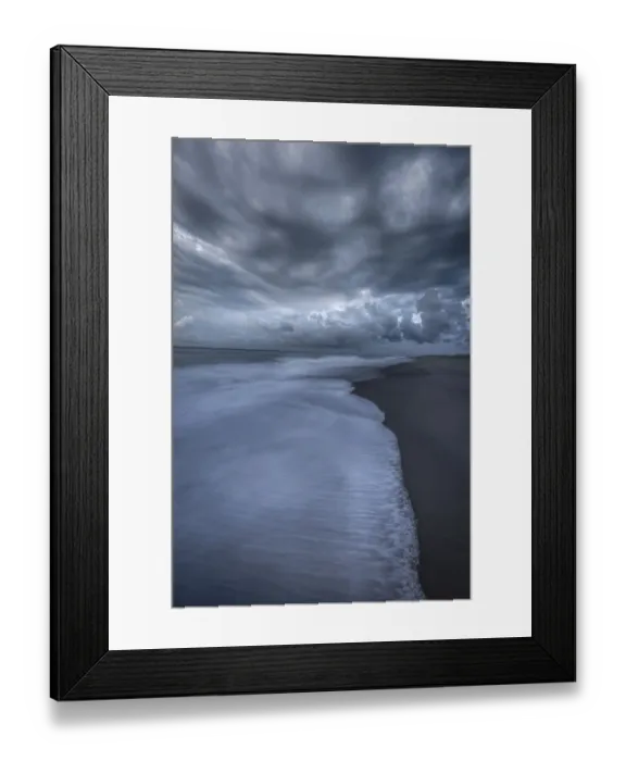 Framed Print : USA, New Jersey, Cape May National Seashore. Sunrise storm clouds over shoreline
