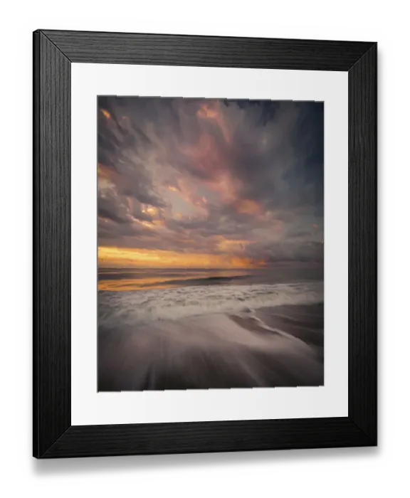 Framed Print : USA, New Jersey, Cape May National Seashore. Sunrise storm clouds over shoreline
