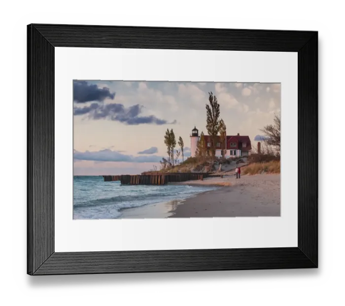 Framed Print : Point Betsie Lighthouse at sunset coast of Lake Michigan Framed Print : Point Betsie Lighthouse at sunset coast of Lake Michigan