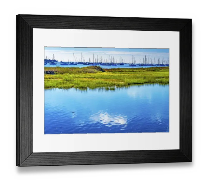 Framed Print : Sailboats Boats Moorings Green Marsh, Padanaram Harbor, Buzzards Bay, Dartmouth