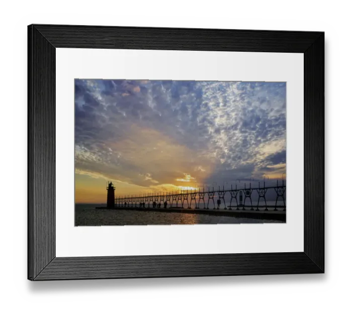 Framed Print : Grand Haven Lighthouse and pier at sunset, Grand Haven, Michigan