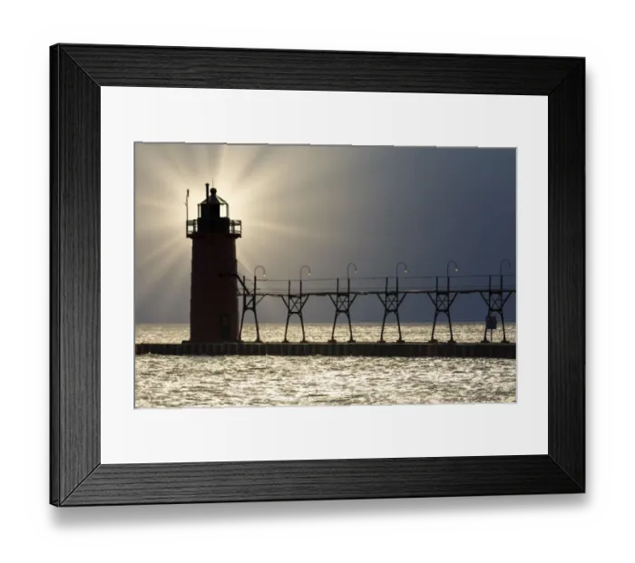 Framed Print : Grand Haven Lighthouse and pier with sunstar, Grand Haven, Michigan Framed Print : Grand Haven Lighthouse and pier with sunstar, Grand Haven, Michigan