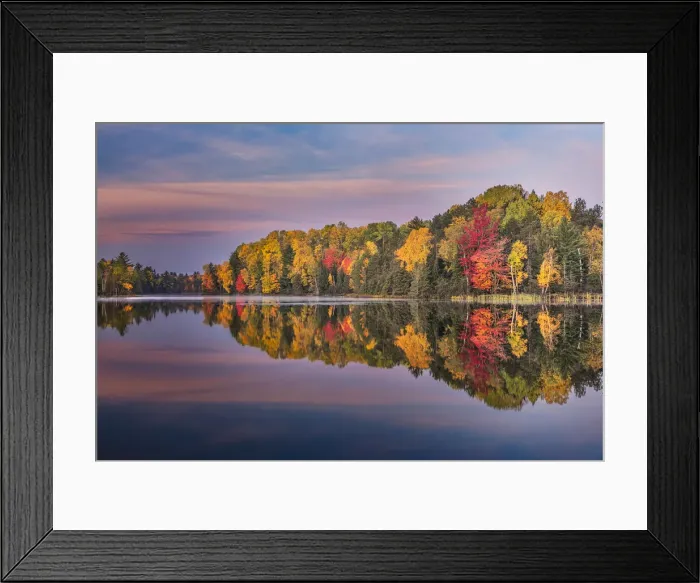 Framed Print : Autumn sunrise reflection on mirrored lake, Upper Peninsula of Michigan Framed Print : Autumn sunrise reflection on mirrored lake, Upper Peninsula of Michigan