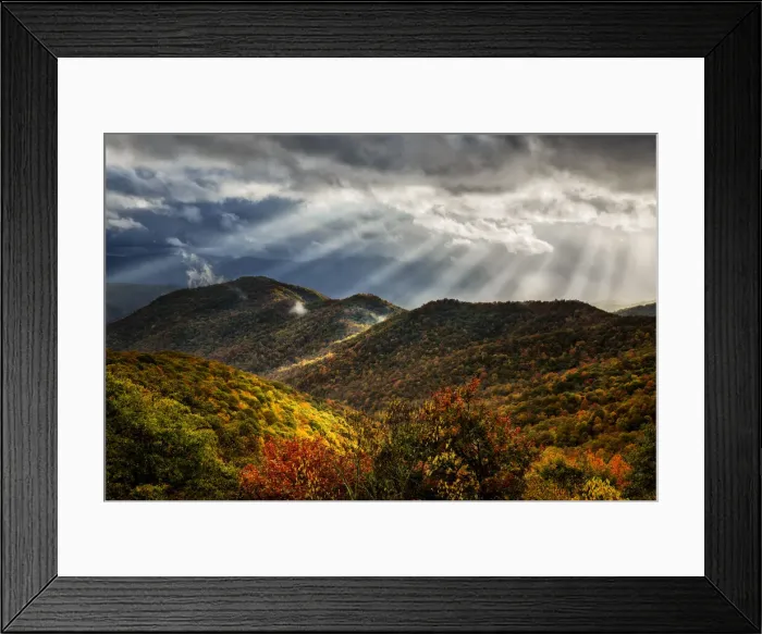 Framed Print : USA, North Carolina, Blue Ridge Parkway, Autumn color from Bunches Bald Overlook Framed Print : USA, North Carolina, Blue Ridge Parkway, Autumn color from Bunches Bald Overlook