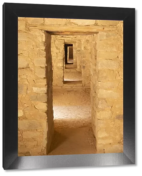 USA, New Mexico. Aztec Ruins National Monument, Sunlight brightens rooms