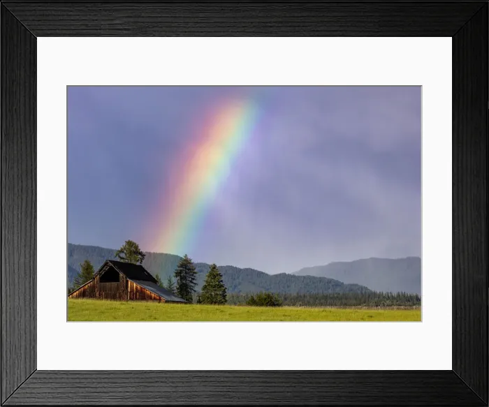 Framed Print : Rustic weathered barn with rainbow in Whitefish, Montana, USA Framed Print : Rustic weathered barn with rainbow in Whitefish, Montana, USA