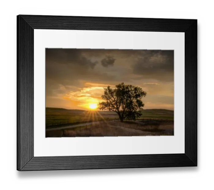 Framed Print : Sun rising over the Flint Hills with a country road