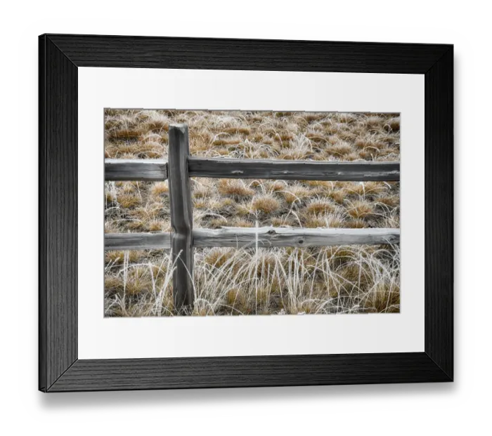 Framed Print : Split rail fence and wild rye in hoar frost, Bend, Oregon
