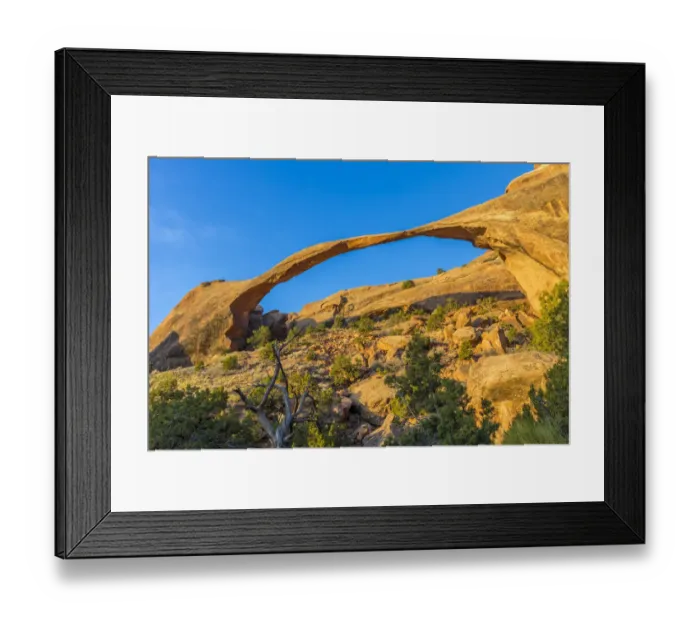 Framed Print : USA, Utah. Morning light shines on Landscape Arch near the Devil Framed Print : USA, Utah. Morning light shines on Landscape Arch near the Devil