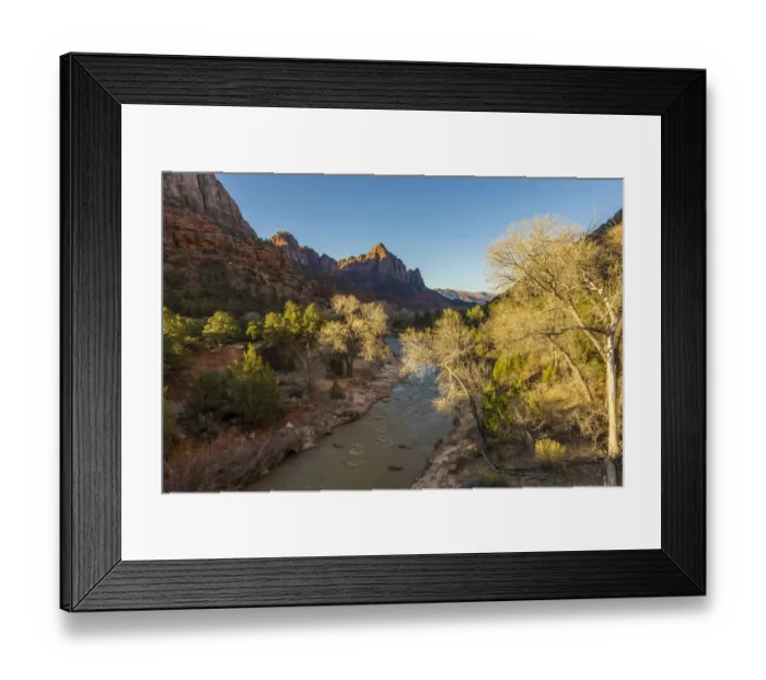 Framed Print : USA, Utah, Morning sunlight lights up the sandstone cliffs of Zion National Park