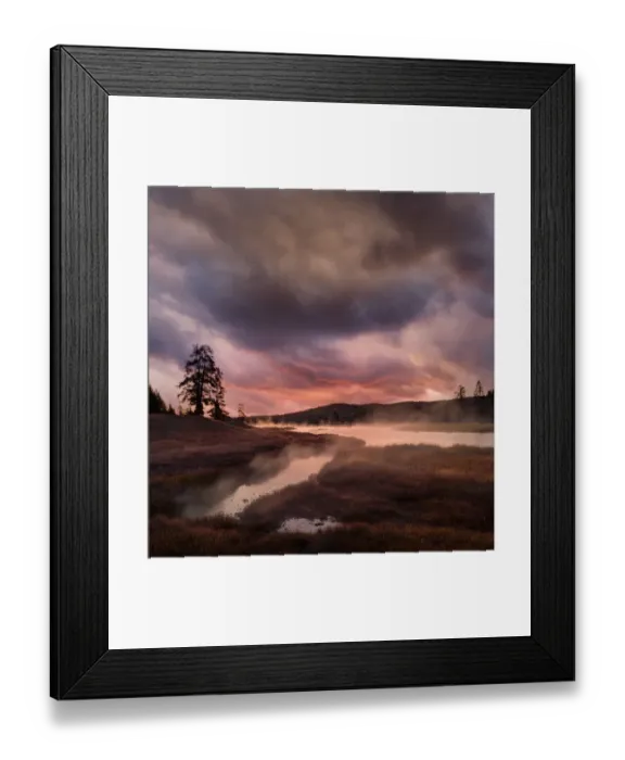 Framed Print : Beautiful sunrise along steaming Madison River, Yellowstone National Park, Montana, USA