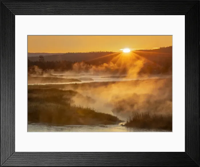 Framed Print : Steaming mist at sunrise, Madison River, Yellowstone National Park, Montana, USA