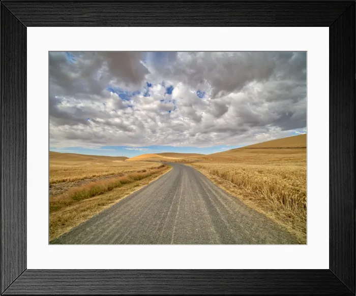 Framed Print : USA, Washington State, Palouse. Country backroad through harvest fields Framed Print : USA, Washington State, Palouse. Country backroad through harvest fields