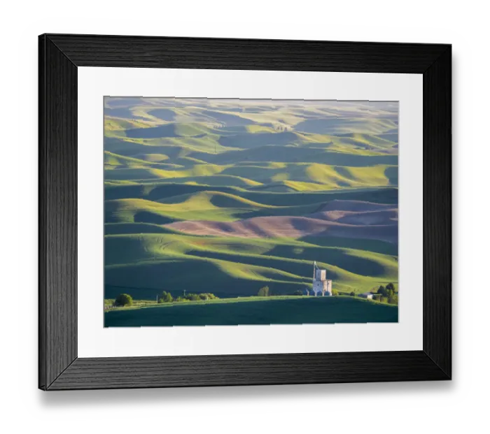 Framed Print : Old silo and rolling wheatfields as seen from Steptoe Butte state park