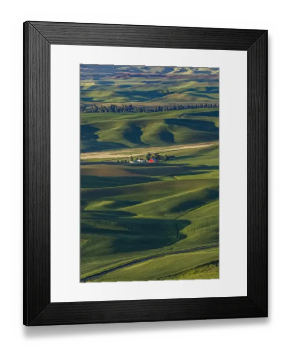 Framed Print : Single distant red barn among rolling fields of wheat, Palouse region of eastern Framed Print : Single distant red barn among rolling fields of wheat, Palouse region of eastern