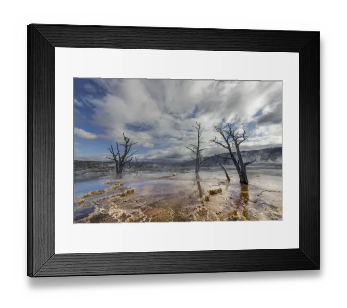 Framed Print : Blue pools on top of Canary Springs, Yellowstone National Park, Wyoming