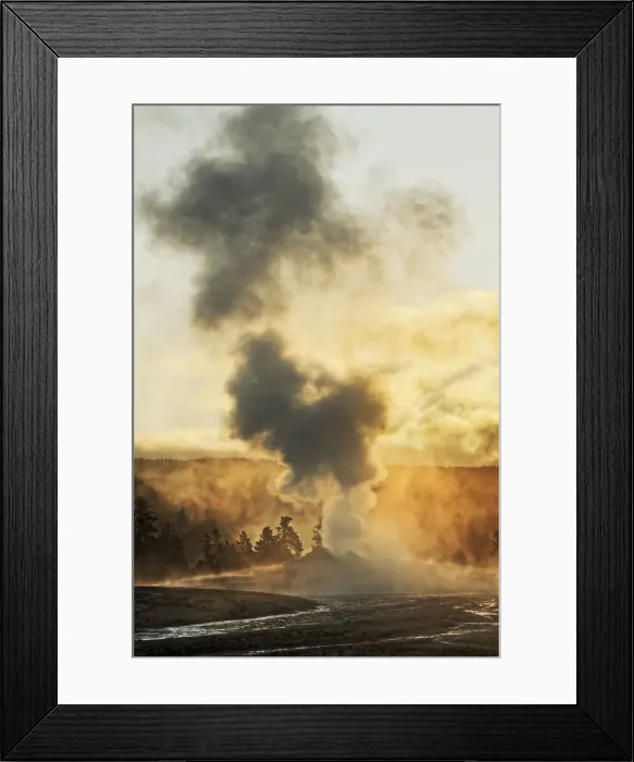 Framed Print : Old Faithful steaming in early morning, Upper Geyser Basin, Yellowstone National Park