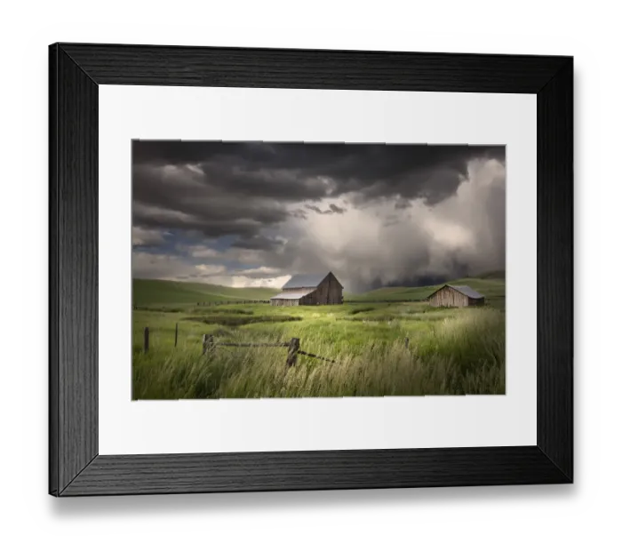 Framed Print : Two old wooden barns and storm clouds, Palouse region of eastern Washington Framed Print : Two old wooden barns and storm clouds, Palouse region of eastern Washington