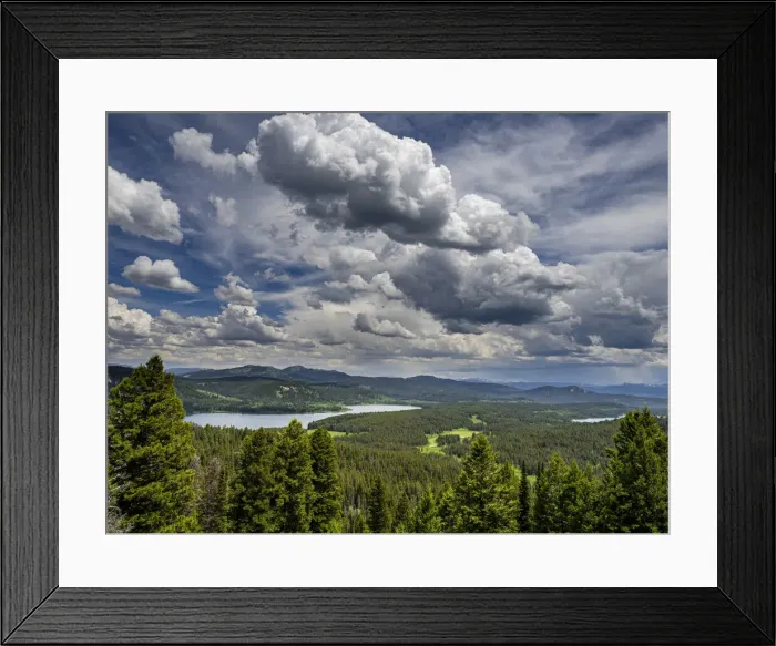 Framed Print : Evergreens, clouds and view of Emma Matilda Lake and Two Ocean Lake, Grand Teton