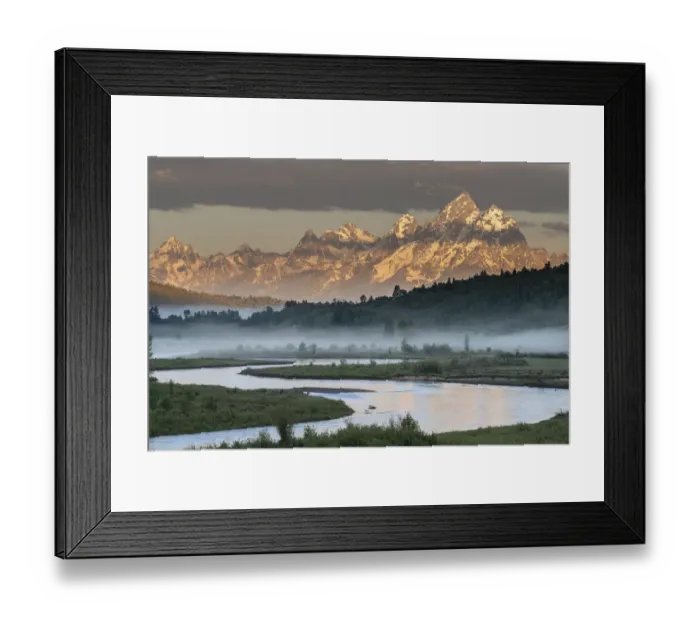 Framed Print : USA, Wyoming, Grand Teton National Park. Sunrise on Teton Range and Buffalo River