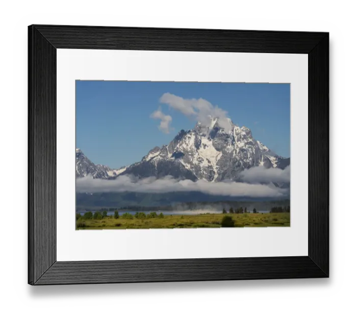 Framed Print : USA, Wyoming, Grand Teton National Park. Mt. Moran behind clouds after spring snowstorm