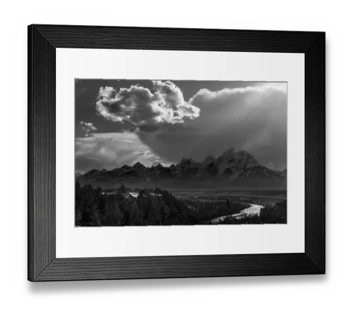 Framed Print : Black and white Grand Teton National Park, Wyoming: Dramatic sky at Snake River Overlook Framed Print : Black and white Grand Teton National Park, Wyoming: Dramatic sky at Snake River Overlook