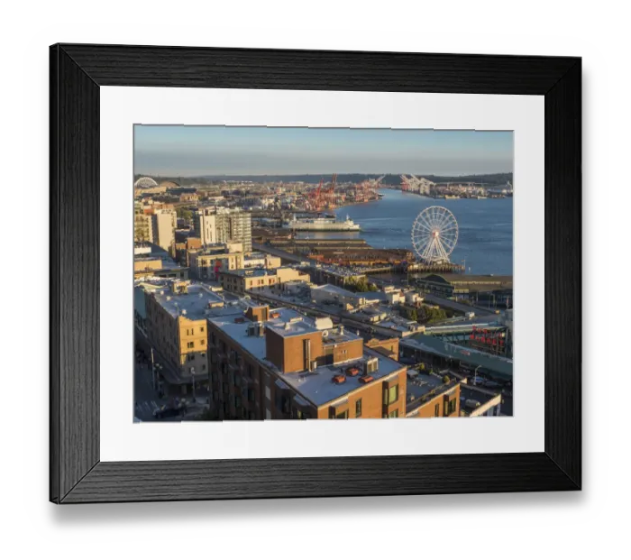 Framed Print : Usa, Washington State, Seattle, port and waterfront with Great Wheel and Port of Seattle Framed Print : Usa, Washington State, Seattle, port and waterfront with Great Wheel and Port of Seattle