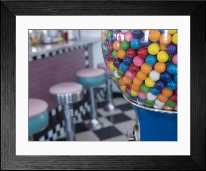 Framed Print : Usa, Washington State, Port Townsend. Gumball machine and vintage stools at ice cream Framed Print : Usa, Washington State, Port Townsend. Gumball machine and vintage stools at ice cream
