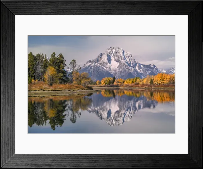 Framed Print : Autumn view of Mt. Moran and reflection, Oxbow Bend, Grand Teton National Park, Wyoming Framed Print : Autumn view of Mt. Moran and reflection, Oxbow Bend, Grand Teton National Park, Wyoming