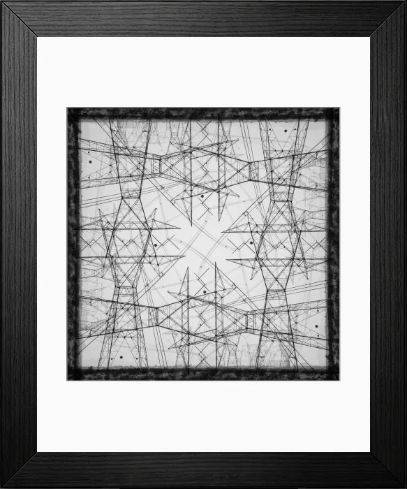 Framed Print : Black and white of power lines and towers abstract Framed Print : Black and white of power lines and towers abstract