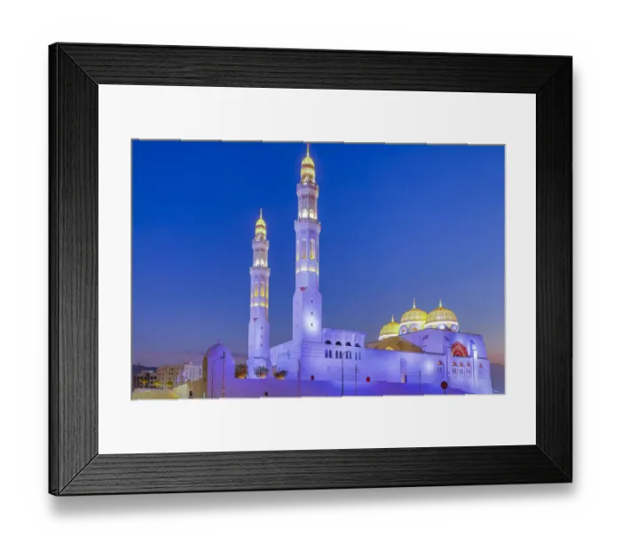 Framed Print : Middle East, Arabian Peninsula, Oman, Muscat, Bawshar. Evening view of the Muhammad Al