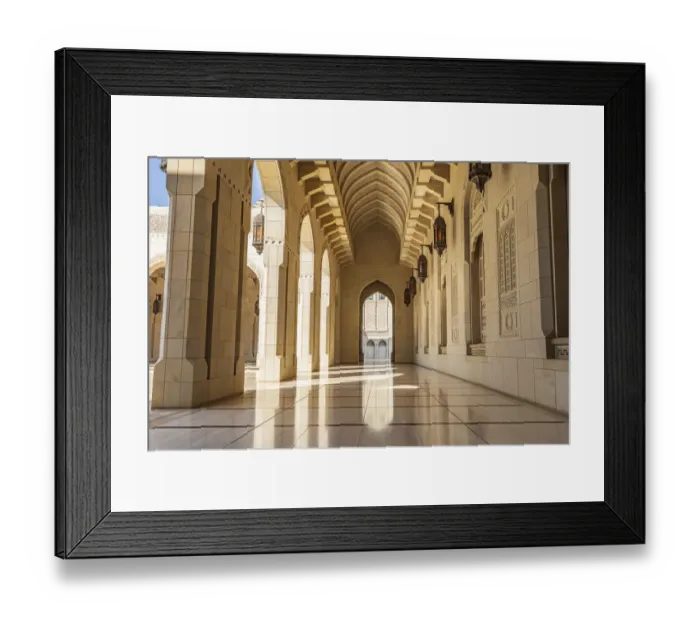 Framed Print : Middle East, Arabian Peninsula, Oman, Muscat. Exterior corridor of Sultan Qaboos Grand Framed Print : Middle East, Arabian Peninsula, Oman, Muscat. Exterior corridor of Sultan Qaboos Grand