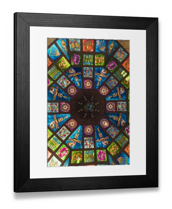 Framed Print : Middle East, Arabian Peninsula, Oman, Muscat, Muttrah. Stained glass ceiling in Framed Print : Middle East, Arabian Peninsula, Oman, Muscat, Muttrah. Stained glass ceiling in
