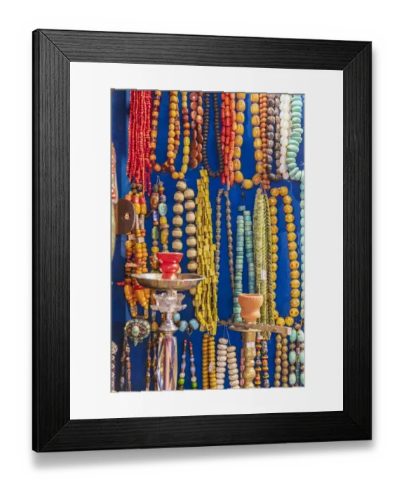 Framed Print : Middle East, Arabian Peninsula, Oman, Muscat, Muttrah. Beaded necklaces for sale Framed Print : Middle East, Arabian Peninsula, Oman, Muscat, Muttrah. Beaded necklaces for sale