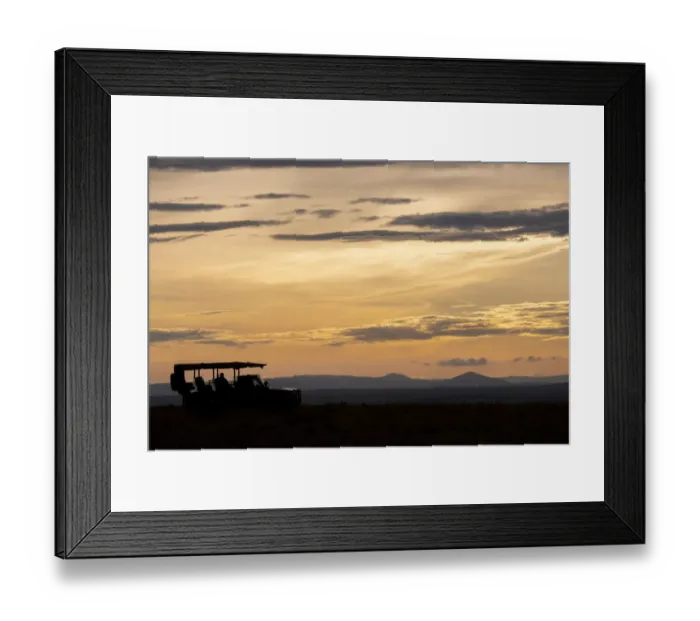 Framed Print : Africa, Kenya, Northern Serengeti Plains, Msai Mara. Mara sunrise with safari jeep Framed Print : Africa, Kenya, Northern Serengeti Plains, Msai Mara. Mara sunrise with safari jeep