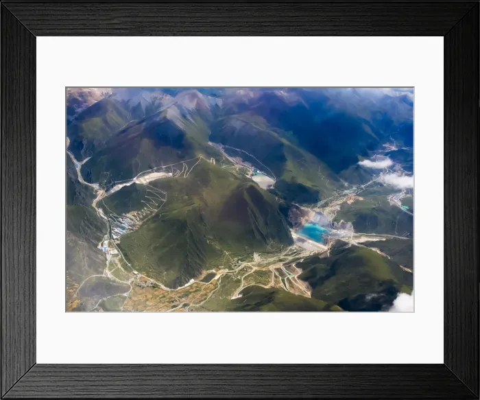 Framed Print : Aerial view of village and barley field in Lhasa Valley, Tibet, China