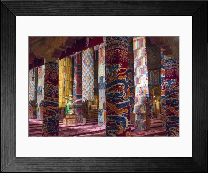 Framed Print : Inside a praying hall in Drepung Monastery, one of the great three Gelug university Framed Print : Inside a praying hall in Drepung Monastery, one of the great three Gelug university
