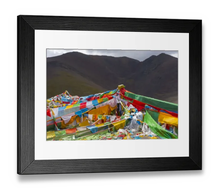 Framed Print : Prayer flags on Tibetan Plateau with Tanggula Mountain, Namtso (Lake Nam), Tibet, China