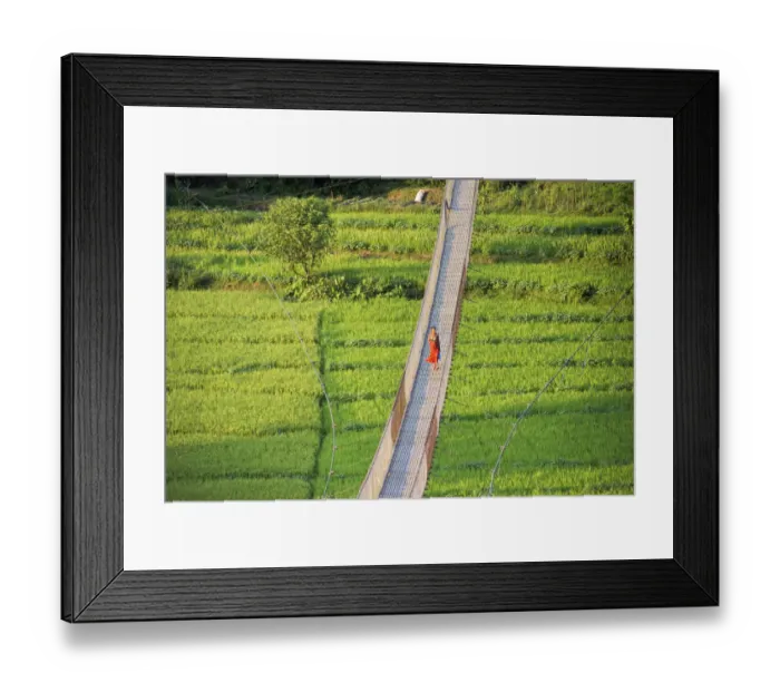 Framed Print : People crossing suspension bridge over Trishuli River, Tupche, Nuwakot District