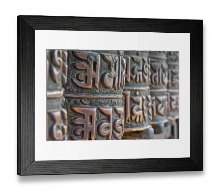 Framed Print : Bronze prayer wheels carved with Buddhist scripture, Swayambhunath, Kathmandu, Nepal Framed Print : Bronze prayer wheels carved with Buddhist scripture, Swayambhunath, Kathmandu, Nepal