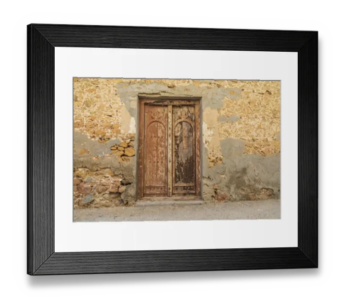 Framed Print : Middle East, Arabian Peninsula, Al Batinah South. Old wooden door on a building in Oman