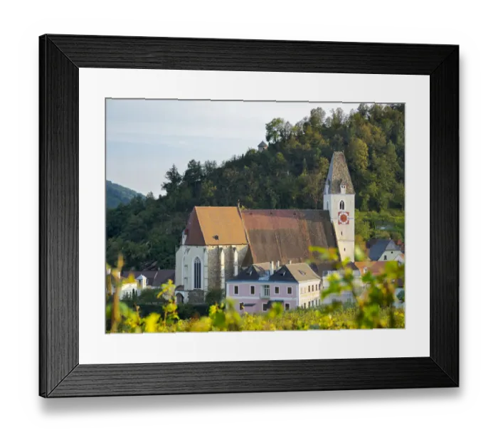 Framed Print : Church Heiliger Mauritius (Saint Maurice). Historic village Spitz located in wine-growing Framed Print : Church Heiliger Mauritius (Saint Maurice). Historic village Spitz located in wine-growing