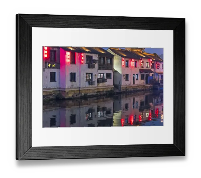 Framed Print : Night view of traditional houses along the Grand Canal, Wuxi, Jiangsu Province, China
