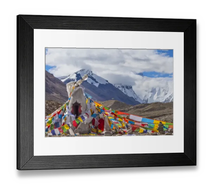 Framed Print : Mani pile and prayer flags in Rongbuk Valley, Lhotse peak (8516m) in the distance, Mt Framed Print : Mani pile and prayer flags in Rongbuk Valley, Lhotse peak (8516m) in the distance, Mt