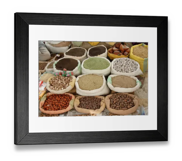 Framed Print : Assorted spices sold at an open market at the village fair, known as Haat Framed Print : Assorted spices sold at an open market at the village fair, known as Haat