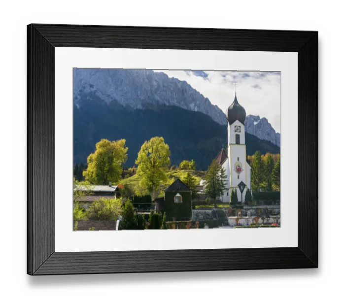 Framed Print : Church St. Johannes der Taufer (John the Baptist), Mount Zugspitze in the background Framed Print : Church St. Johannes der Taufer (John the Baptist), Mount Zugspitze in the background